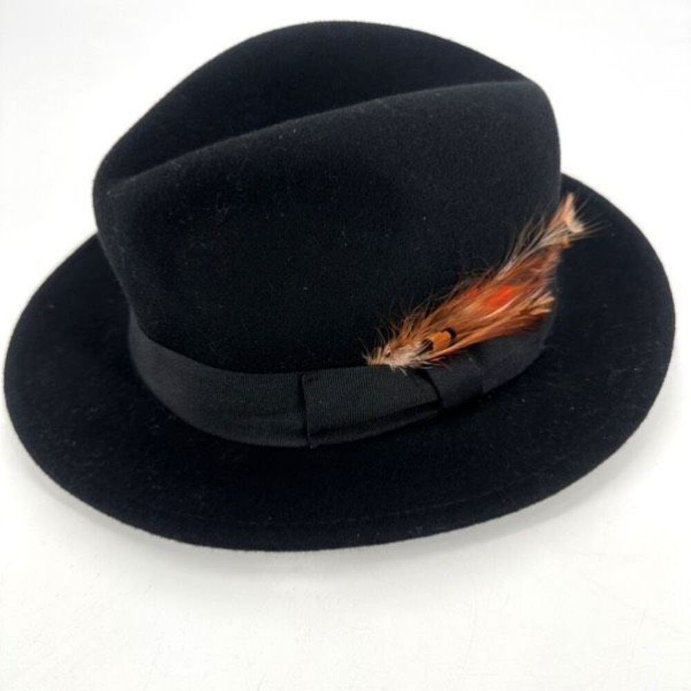 Epoch Hats Company Men's 100%‎ Wool Felt With Feather Fedora Hat Black Size S/M